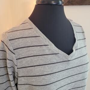 J. Jill Thermic Waffle Knit Stripe Tunic Top XL Petite V-Neck Pockets